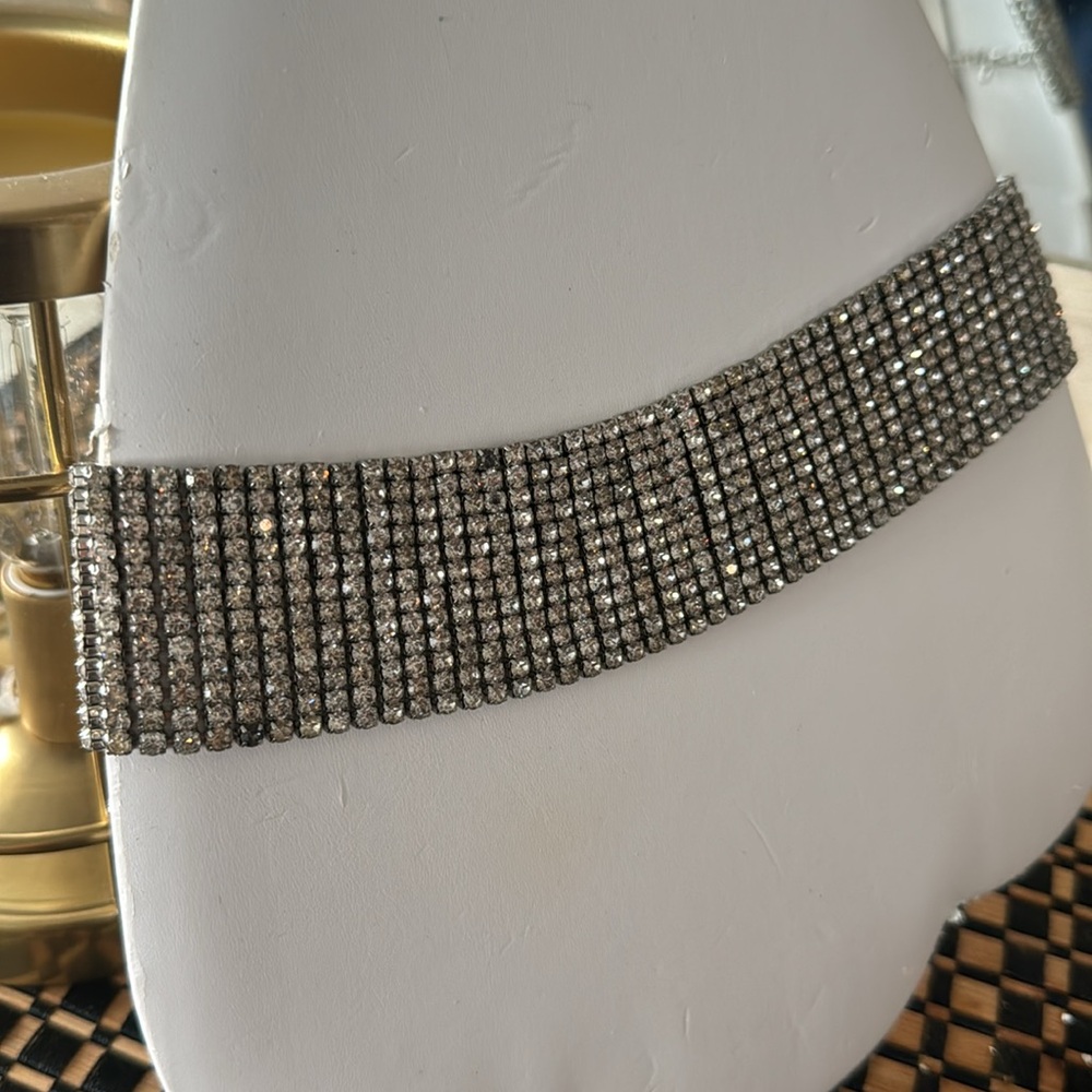 12 Rows Wide Choker EUC Necklace With Shining Rhinestones